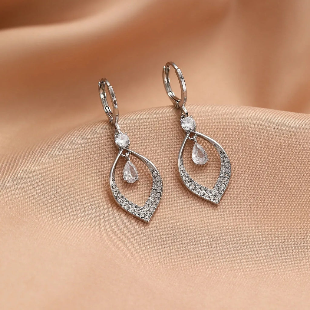 Women's gold or silver coloured zircon water drop earrings with a dangling tassel.