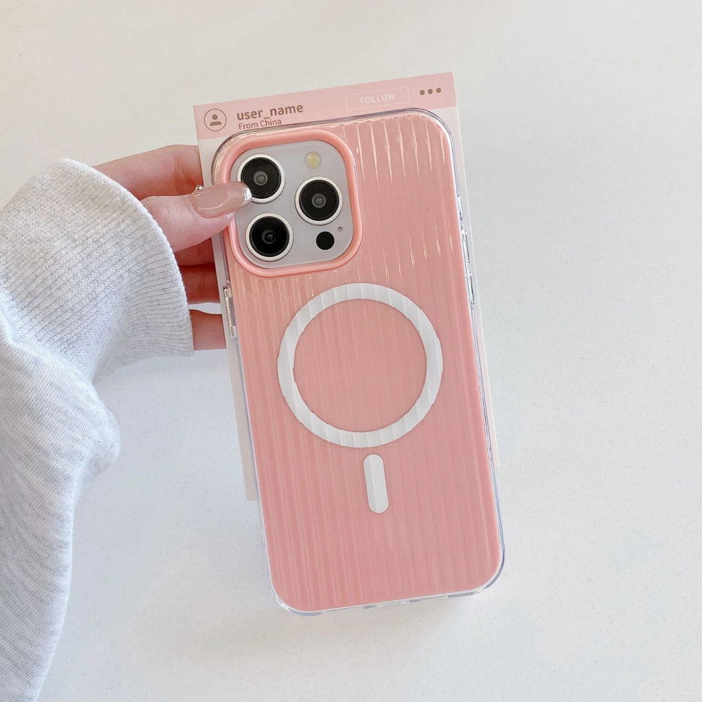 Magnetic suction TPU phone case in solid colour for iPhone, with corrugated shell and drop protection