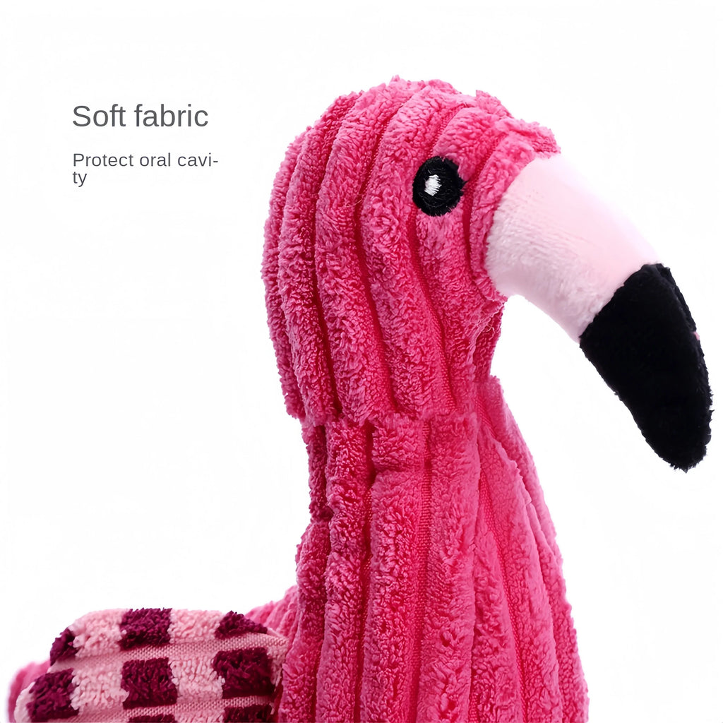 Pink corduroy animal-shaped squeaky dog toy with plush fabric and built-in squeaker