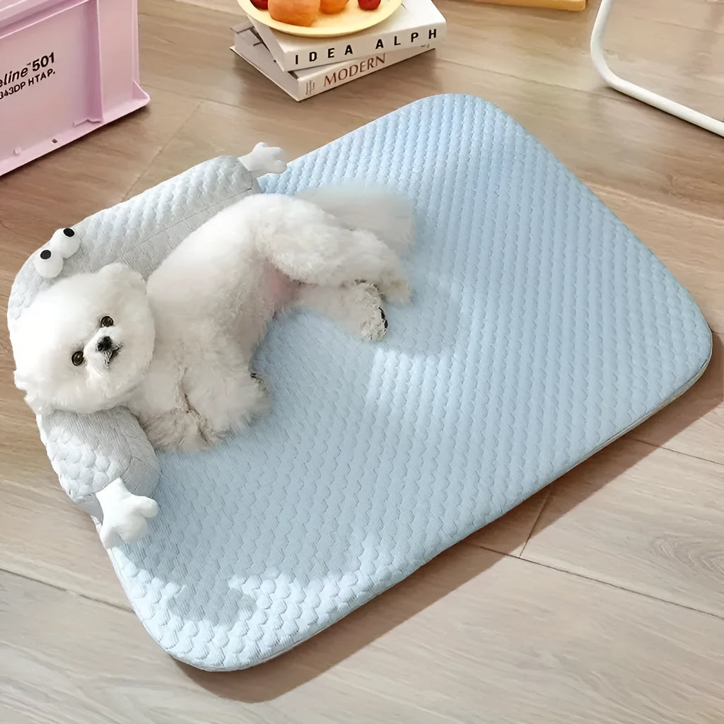 Blue pet bed cushion with monster design in large size for dogs