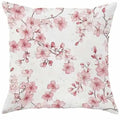 Square short velvet cushion cover with Spring Cherry Blossom Letter floral design, 45cm by 45cm.