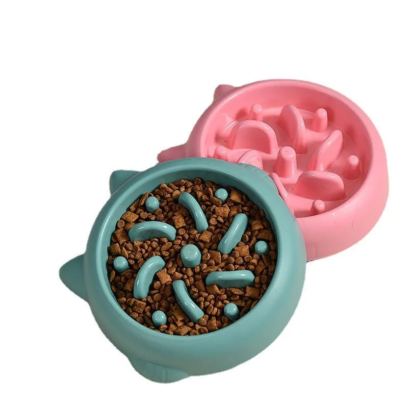 Green slow feeder dog bowl with bone-shaped ridges for anti-choking feeding