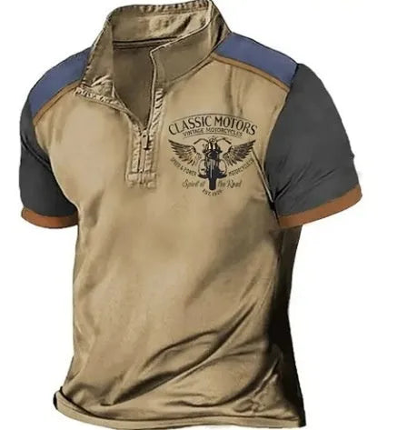 Loose-fit golf polo shirt with 3D digital print design in solid colour.