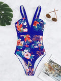 Women's floral backless one-piece swimsuit in polyester spandex