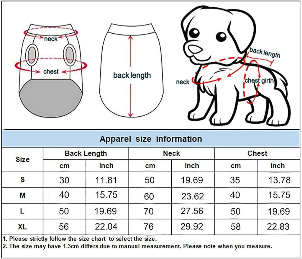 Striped Halloween costume harness pants for a dog or cat with matching accessory, shown with a sizing chart.