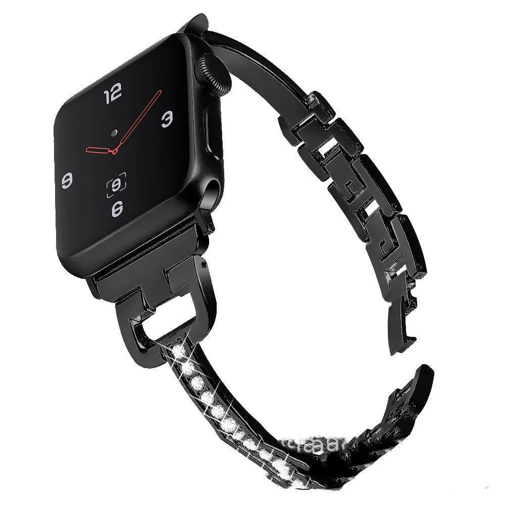 D-shaped diamond pattern metal strap for Apple Watch in multiple colours