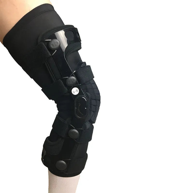 Black anterior ligament knee supporter showing sandwich construction materials.
