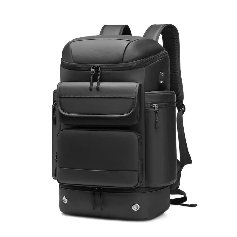 Men's 21 inch large capacity outdoor waterproof backpack in Oxford cloth with curved shoulder straps, solid colour design