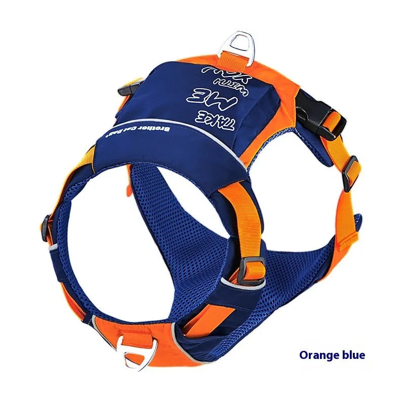 Nylon dog chest strap vest harness in orange blue colour with single chest back design