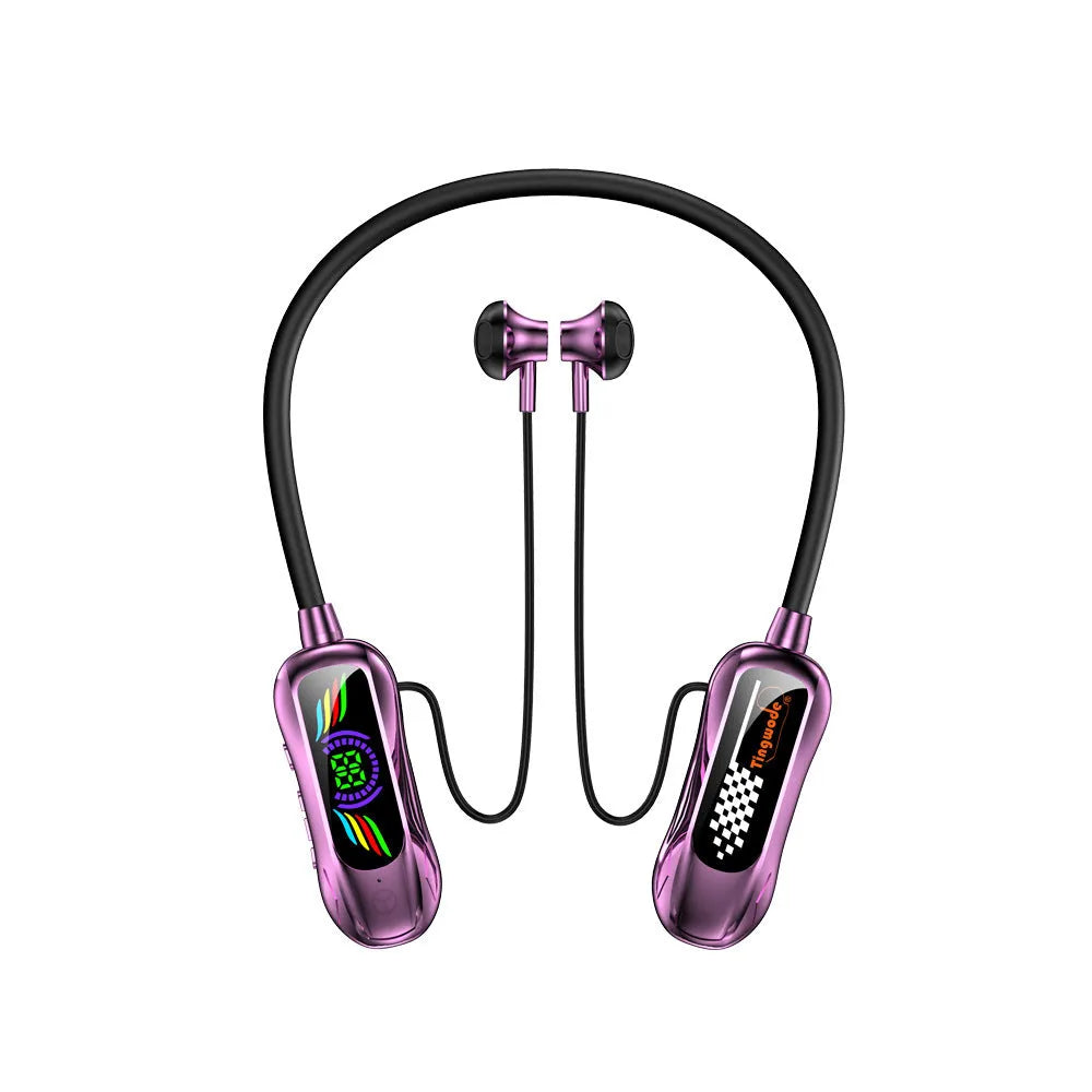 Neck-mounted Bluetooth headset in sports style, ABS TPE construction, digital display, 10m range, colour blue
