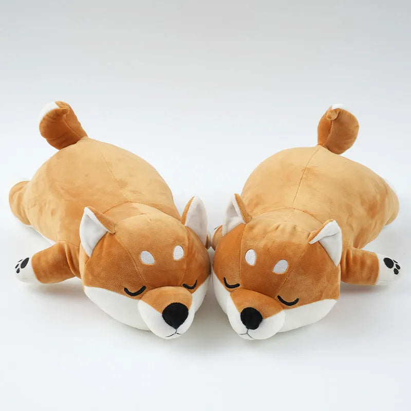Brown Shiba Inu plush toy dog doll 45cm tall on plain background