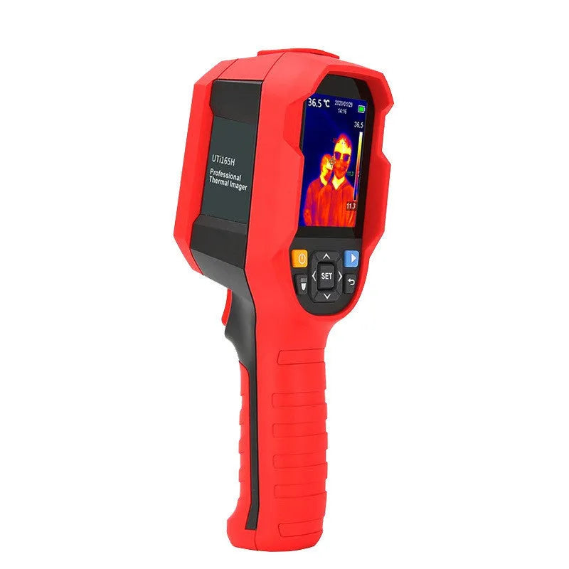 UTi series handheld infrared thermal imager with display screen showing a thermal image.