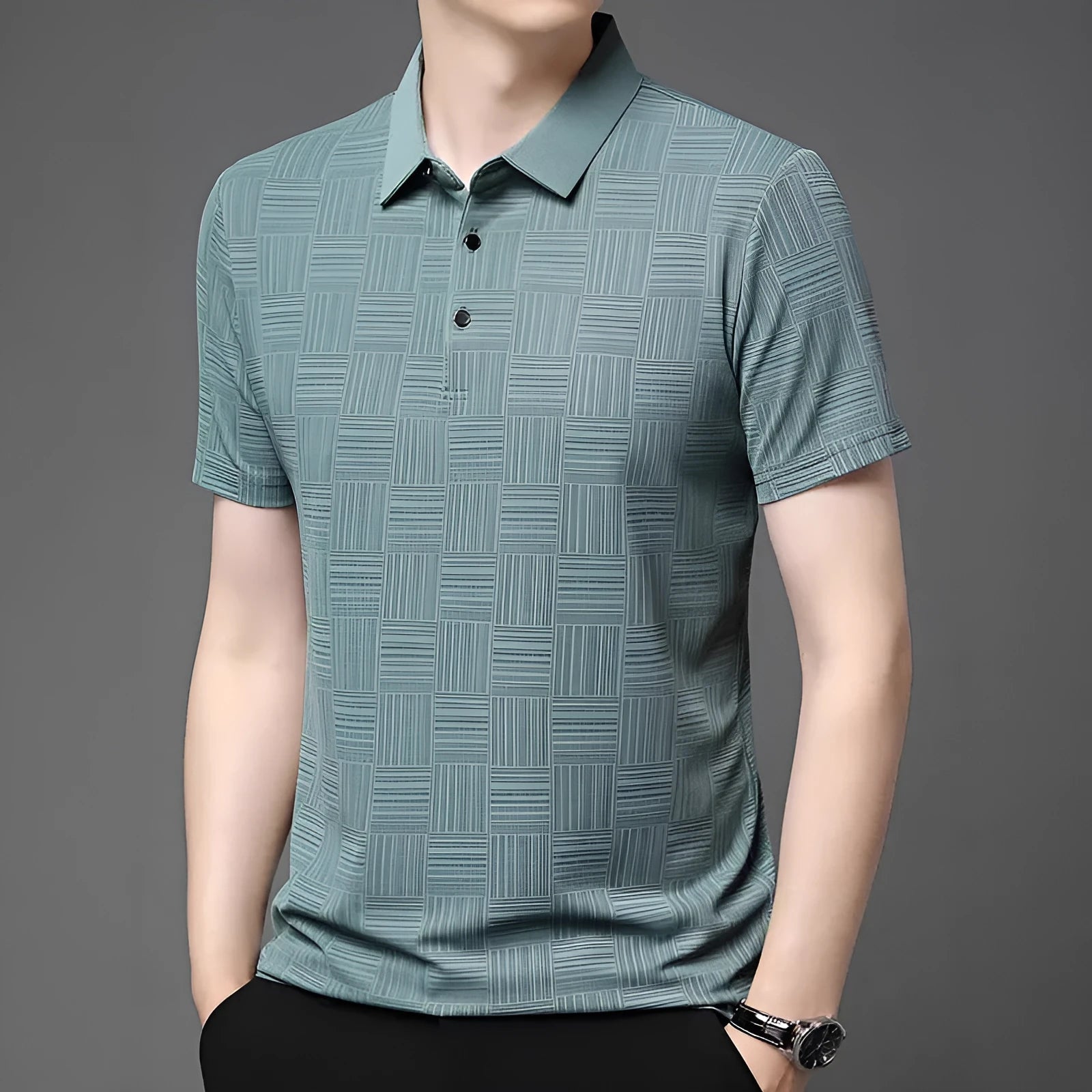 Men's slim fit lapel T-shirt in chemical fibre blend fabric available in multiple colours