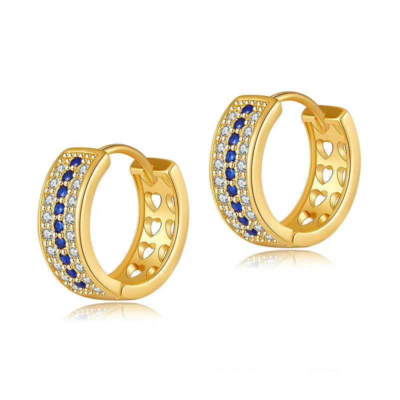 Women's round geometric earrings with gold plating on copper base, colour KE1268