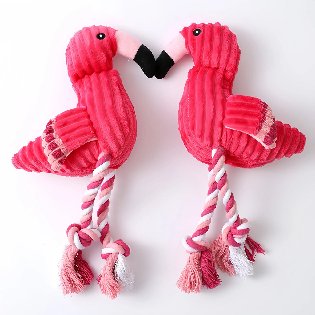 Pink corduroy animal-shaped squeaky dog toy with plush fabric and built-in squeaker