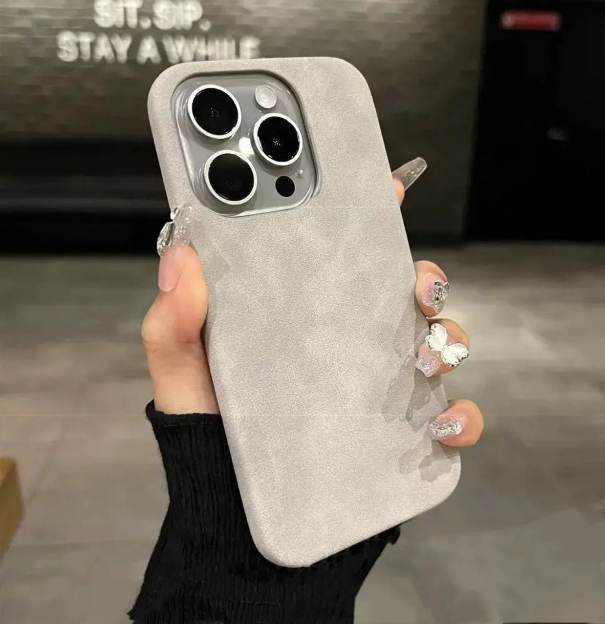 Suede phone case for iPhone, shockproof imitation leather cover with frosted finish, solid colour options