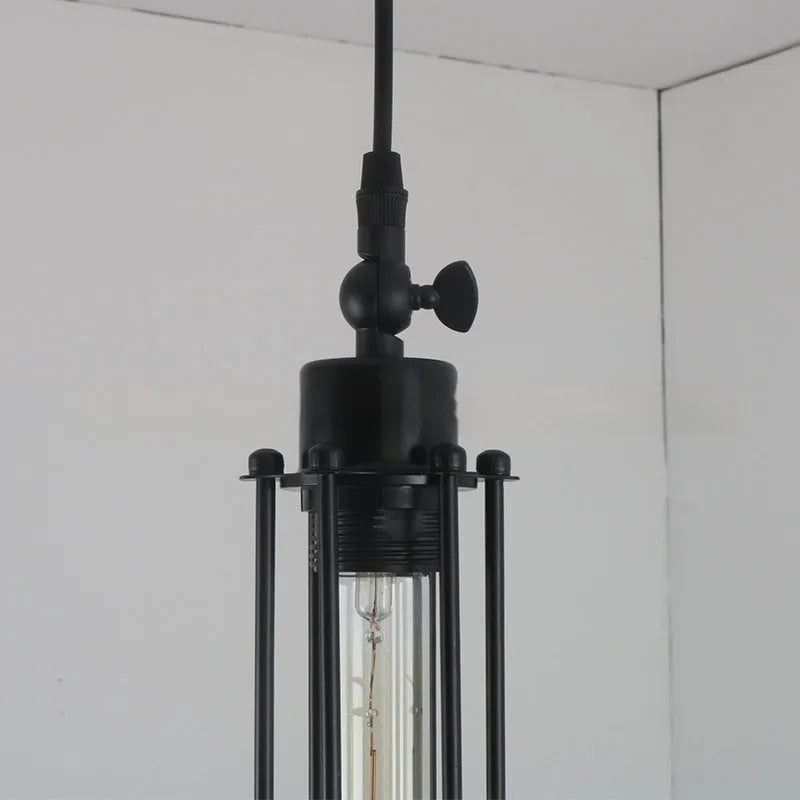 American small droplight dining table pendant light in black wrought iron flute design