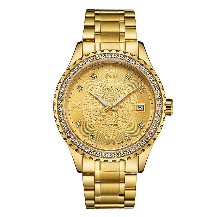 Fashionmonger men's automatic watch with luminous hands on gold or silver metal case.