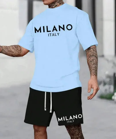 Men's European style polyester short sleeve suit with matching shorts in multiple colours