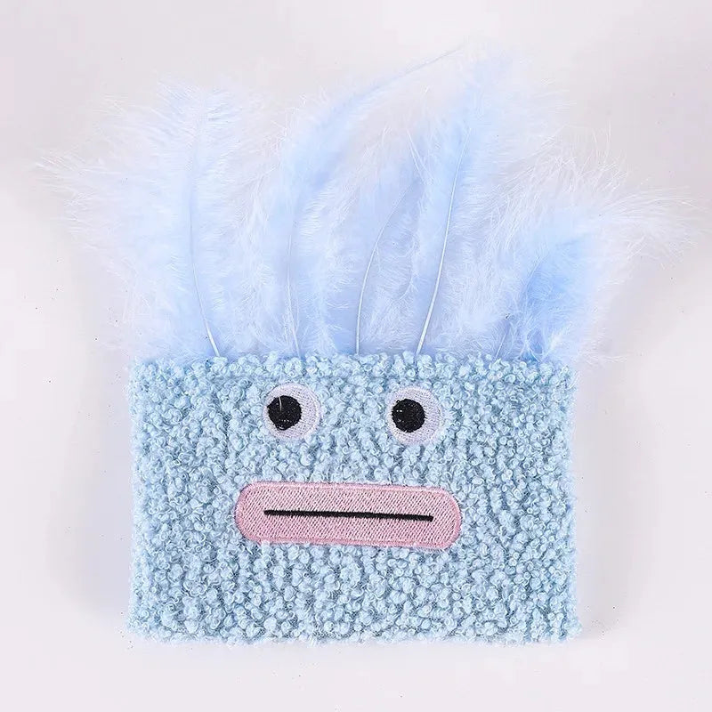Big mouth explosion head shaped catnip plush toy in blue, green, orange, or purple colour