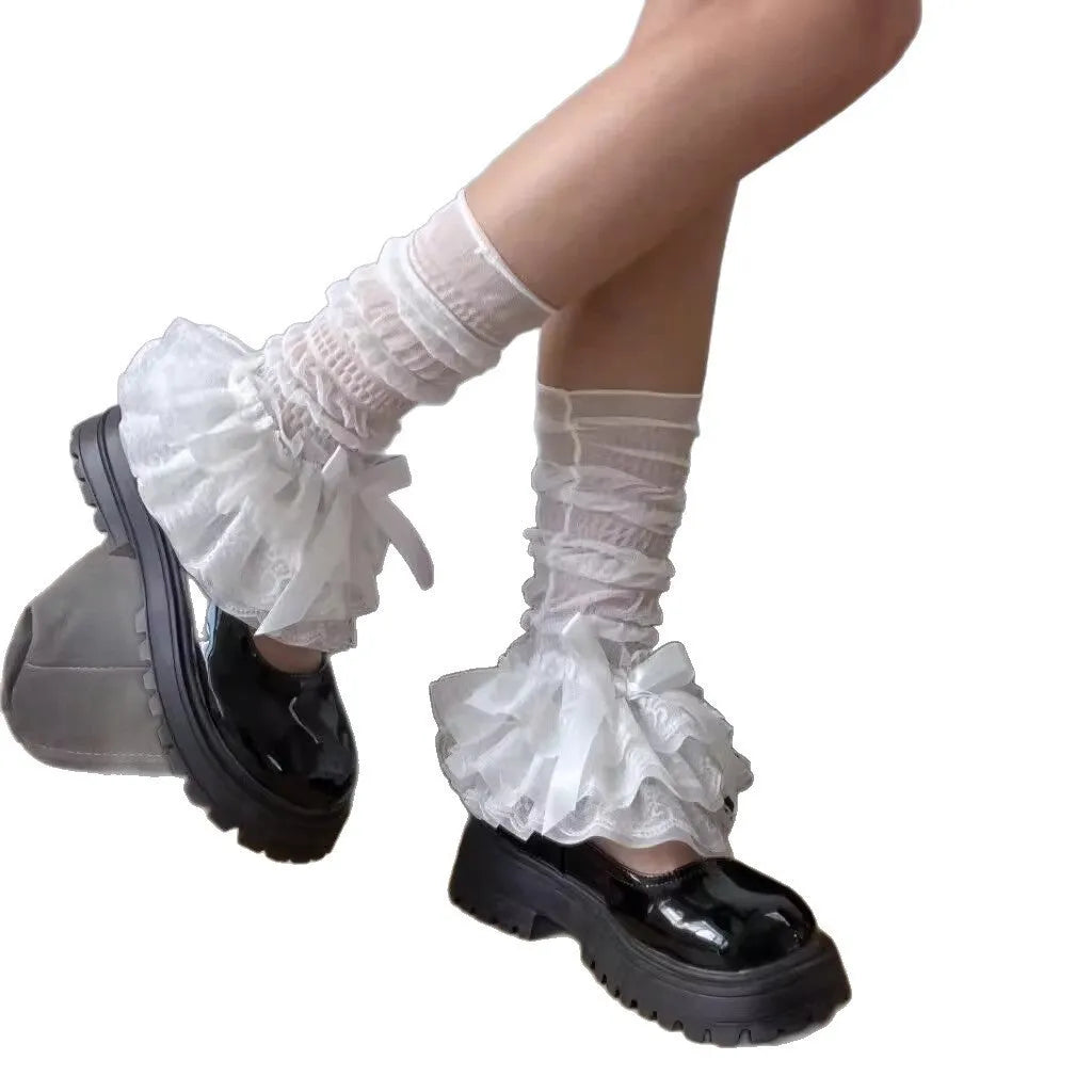 Thin ice silk sunscreen lace socks for women, invisible mid-calf, antibacterial deodorant, black solid colour, mesh craft
