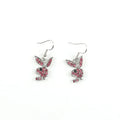 Close-up of cute full diamond rabbit stud earrings in alloy, showing gold, pink, and silver colour options.
