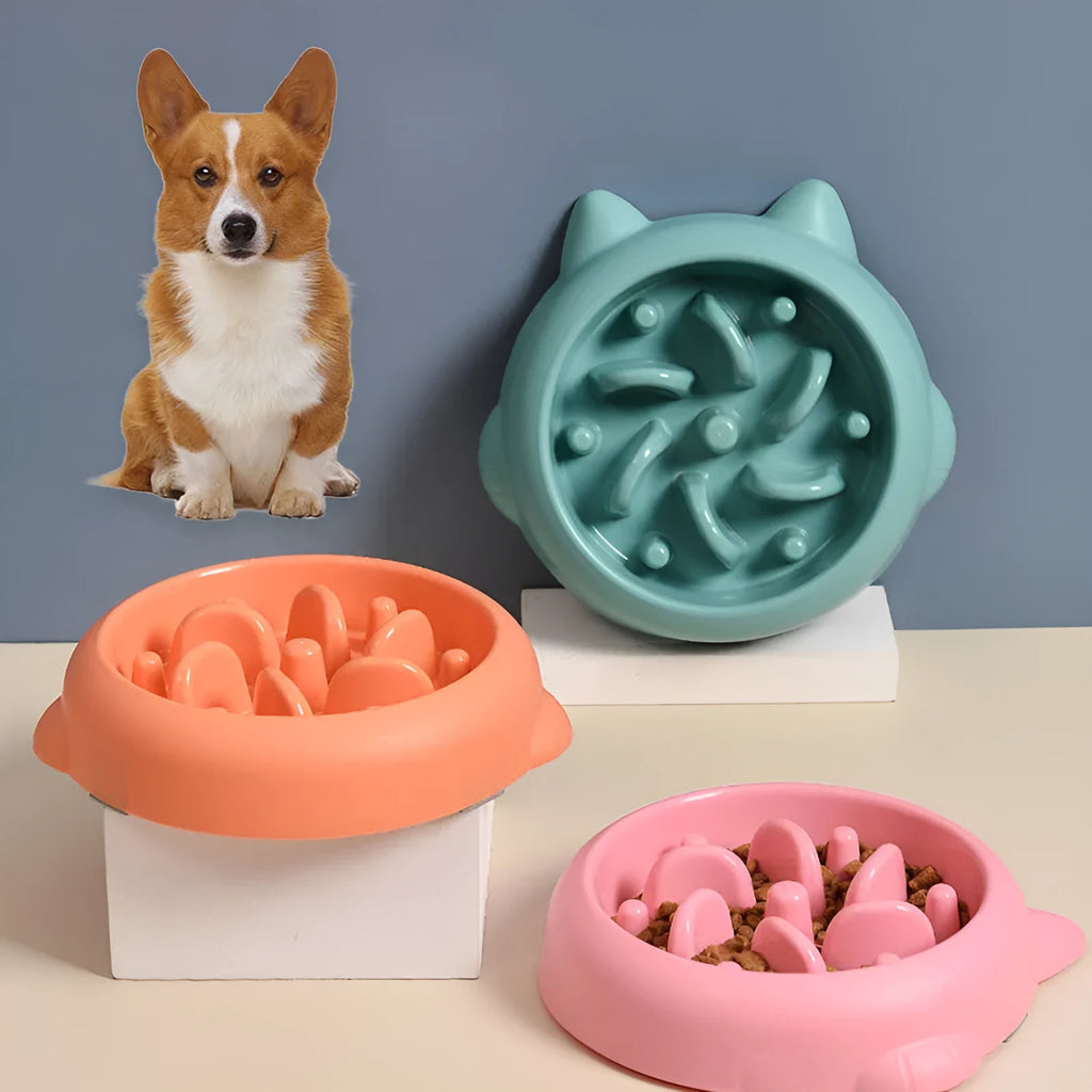 Green slow feeder dog bowl with bone-shaped ridges for anti-choking feeding