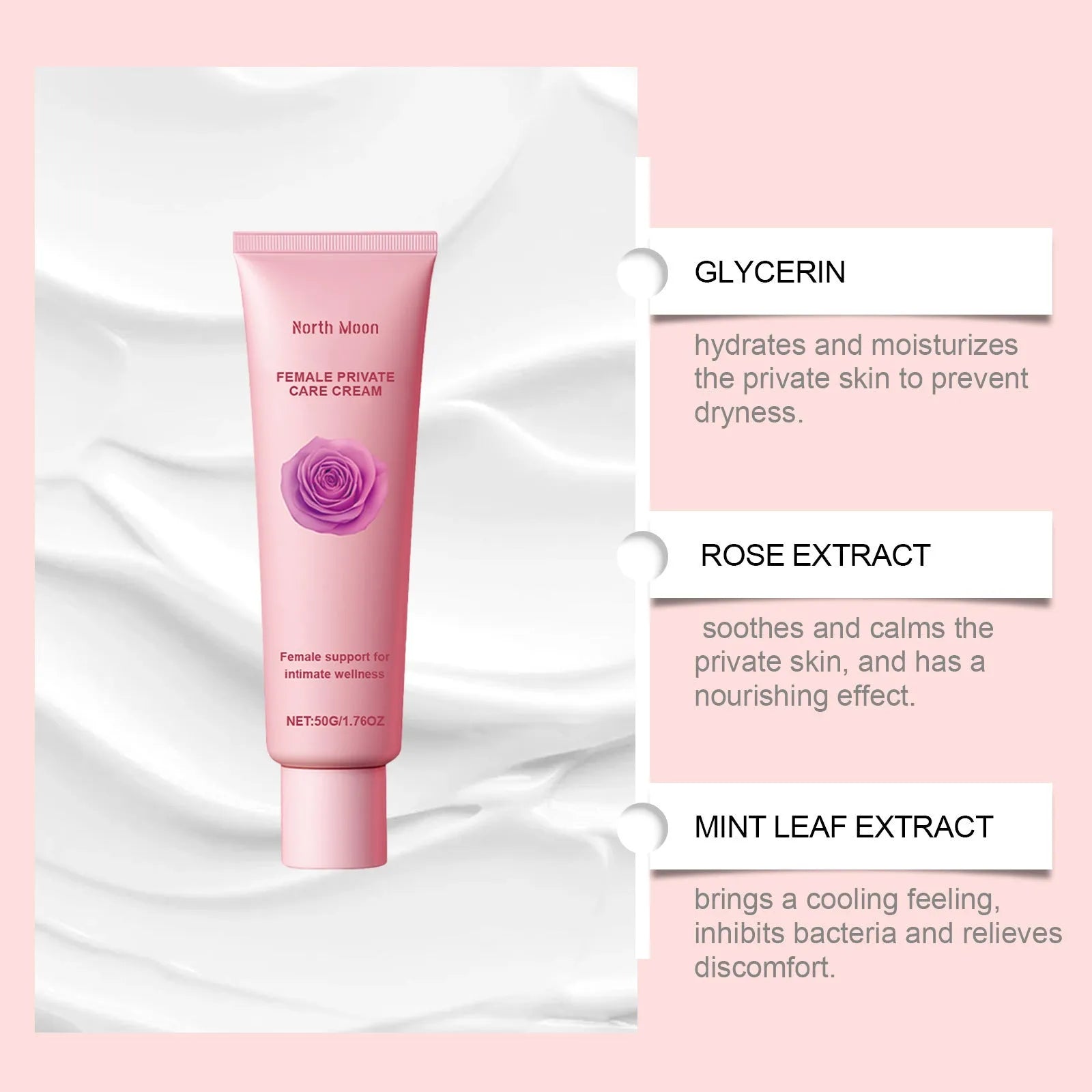 50g moisturising cream jar with rose and peppermint extracts for dry skin care