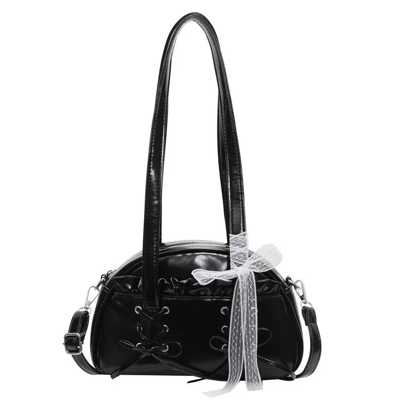 Women's bandage bow PU leather shoulder handbag with mobile phone compartment in beige colour