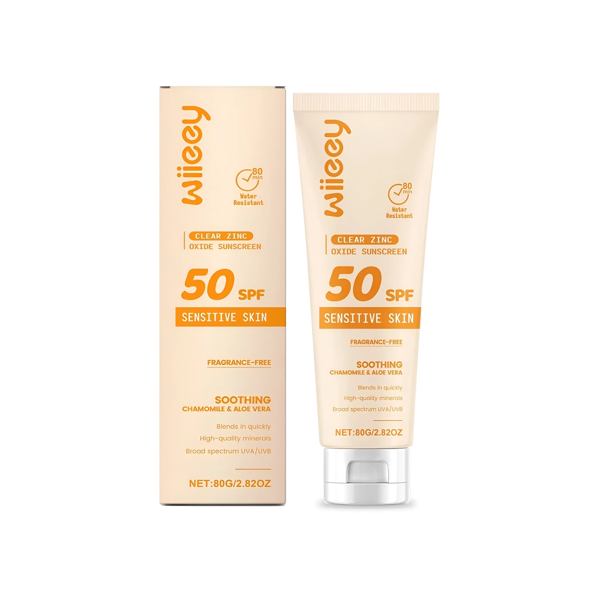 80g tube of clear zinc oxide sunscreen with mineral UV filters