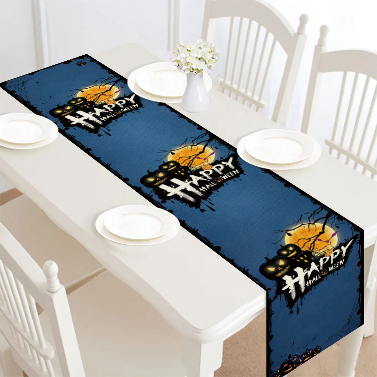 Halloween table runner linen-style polyester fibre single-sided bunting 30x182cm with digital heat transfer pattern