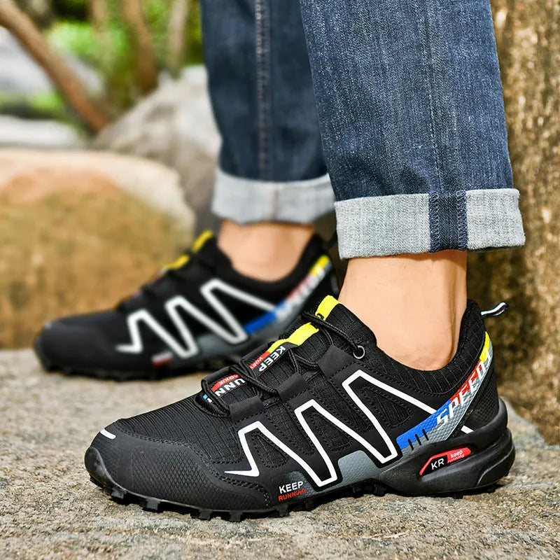 Men's plus size casual running shoes in grey orange colour with low-top design