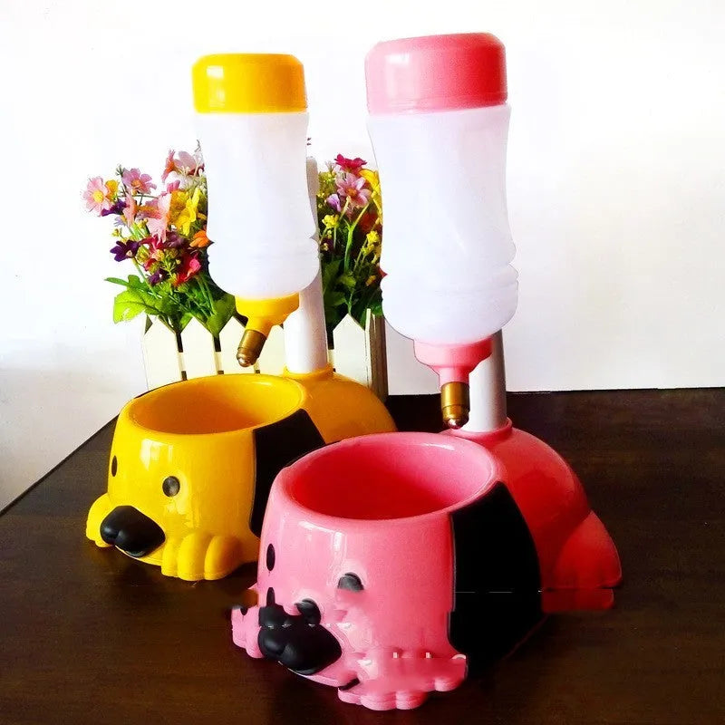 Adjustable height pet drinking bowl in plastic with rod lifting mechanism