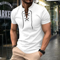 Men's V-neck V-tie casual summer top in solid colour, short sleeve, loose fit, polyester