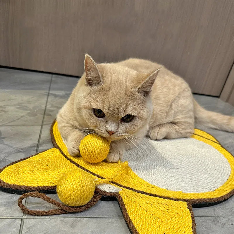 Yellow Corgi butt design cat scratching board with sisal fabric and anti-slip base
