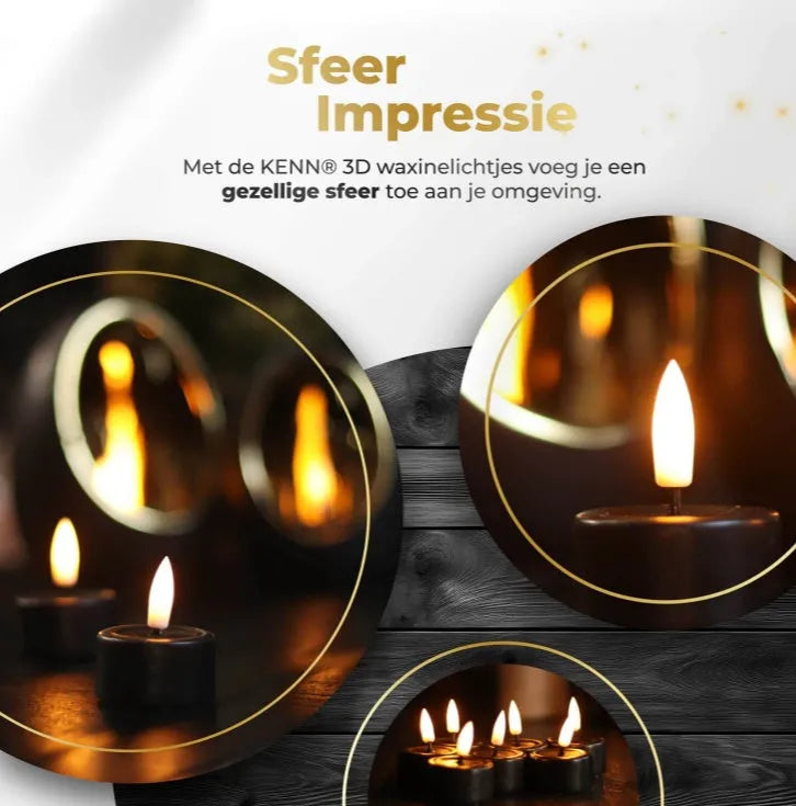 Four black plastic LED tealight candles arranged together, showing their 4.1 cm diameter size.