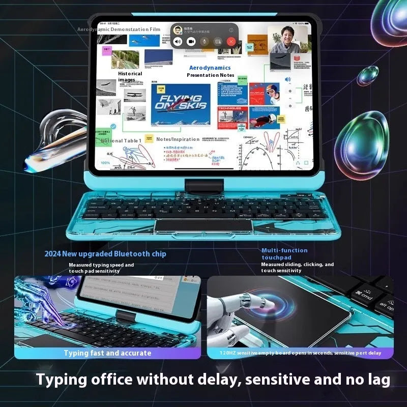 Blue shockproof PC protective case for iPad Pro 13 inch with a mute keyboard flap.