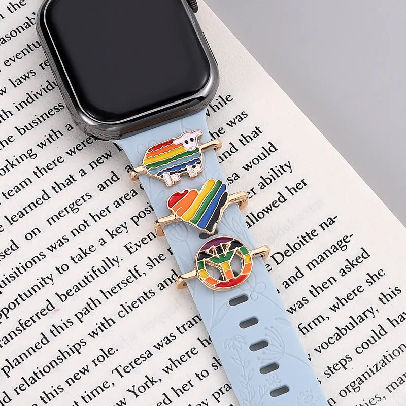 Cartoon rainbow love metal wall clock band for Apple Watch in simple style, colour BK446