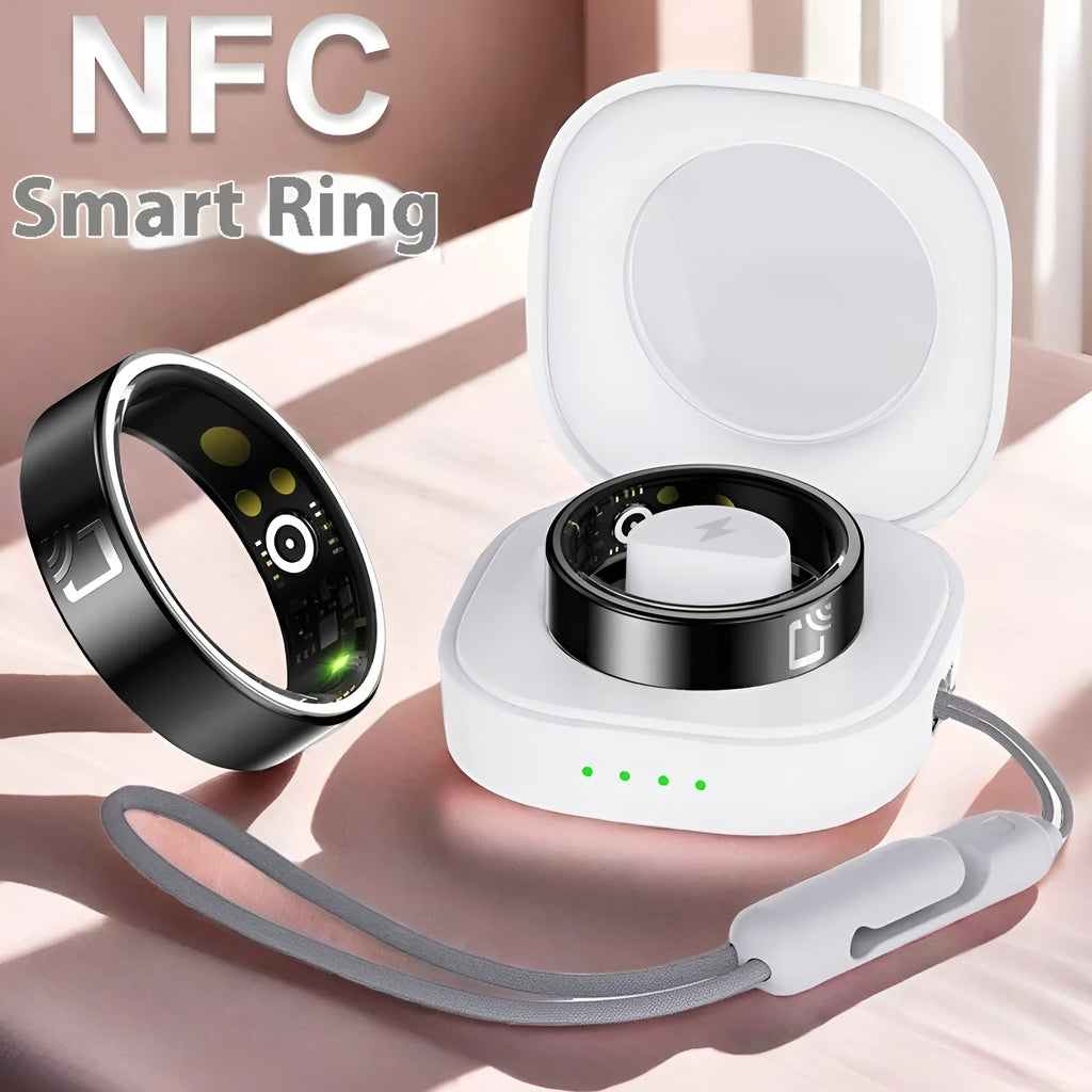 Black ceramic smart ring for health monitoring with heart rate, blood oxygen and sleep tracking