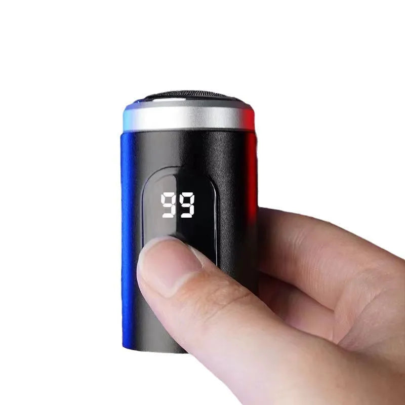 Black portable rechargeable shaver with USB charging cable and cleaning accessories