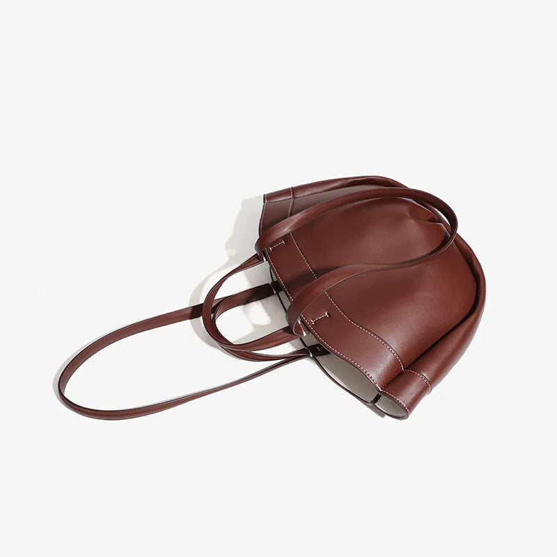 Fashion large capacity work bag in wine red with horizontal square shape and decorative sewing lines