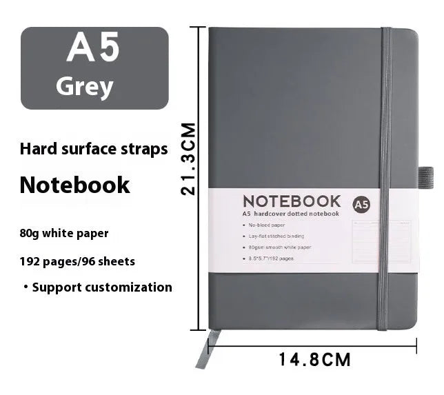 A5 PU leather strap notebook with horizontal lines available in marble and skin-feeling colours like black, blue, and gold