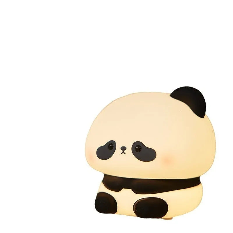 Cute panda LED night light with soft silicone exterior, USB rechargeable, touch control