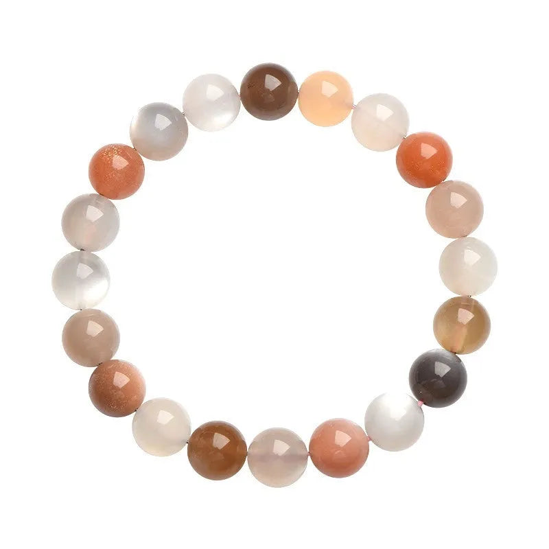 Natural moonstone bracelet with colourful moon light design showing 8mm single circle construction