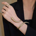 Exaggerated twisted winding simulated snakes opening metal ring and bracelet jewellery set