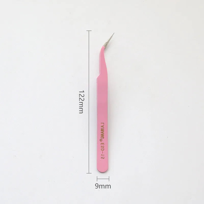 Stainless steel tweezers macaron coloured straight and elbow styles on paper card packaging