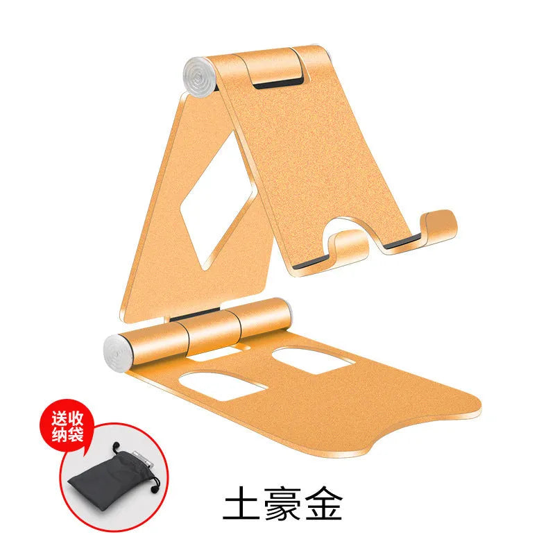 Aluminium alloy folding mobile desktop stand in metallic finish on a desk