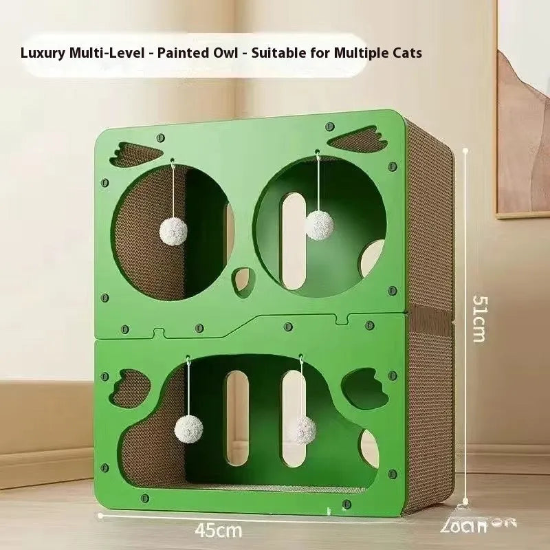 Double layer cat scratching board and nest in cat head style with wear-resistant non-chip surface