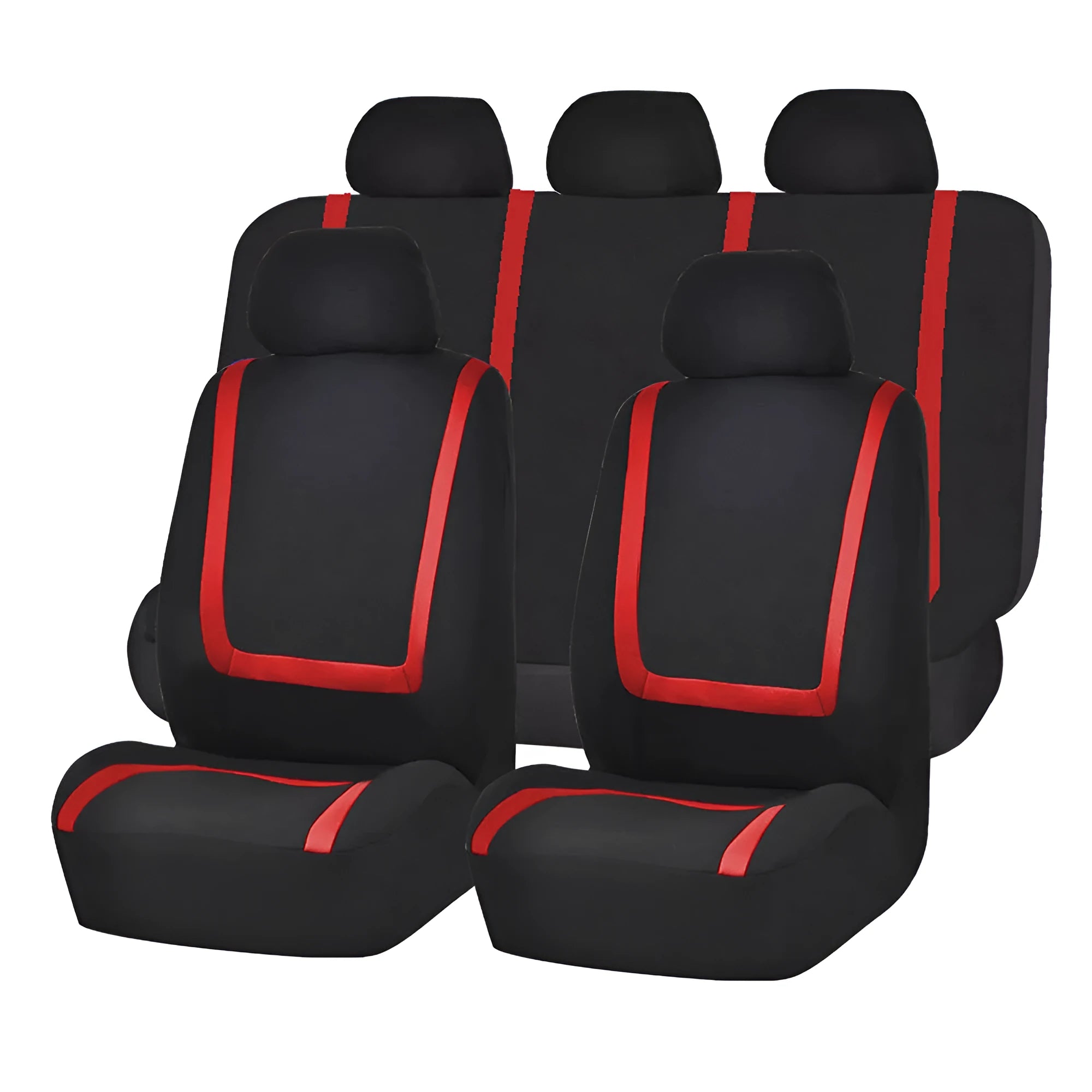 Universal car seat cover set shown in beige and black colour combination with headrest and seat cushion pieces displayed