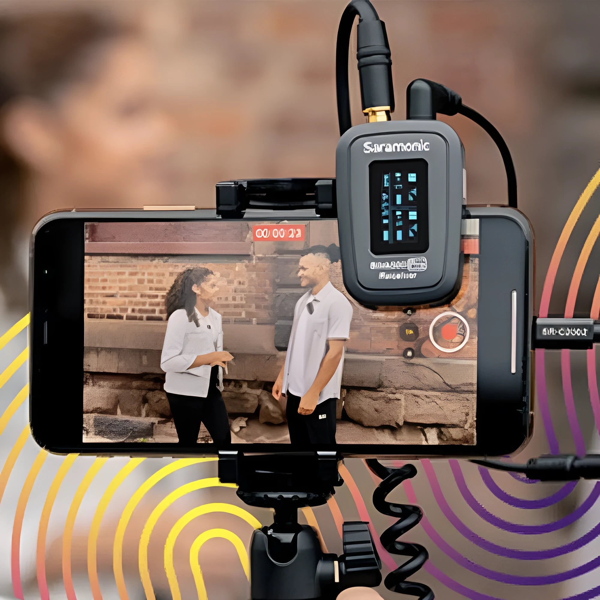 Compact 2.4GHz wireless lapel microphone transmitter with clip and OLED display